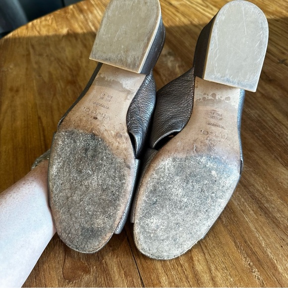 Vince Karsen Women’s Leather Sandals Slip On Slides Bronze Pebbled Block Heel 11 - Picture 11 of 12